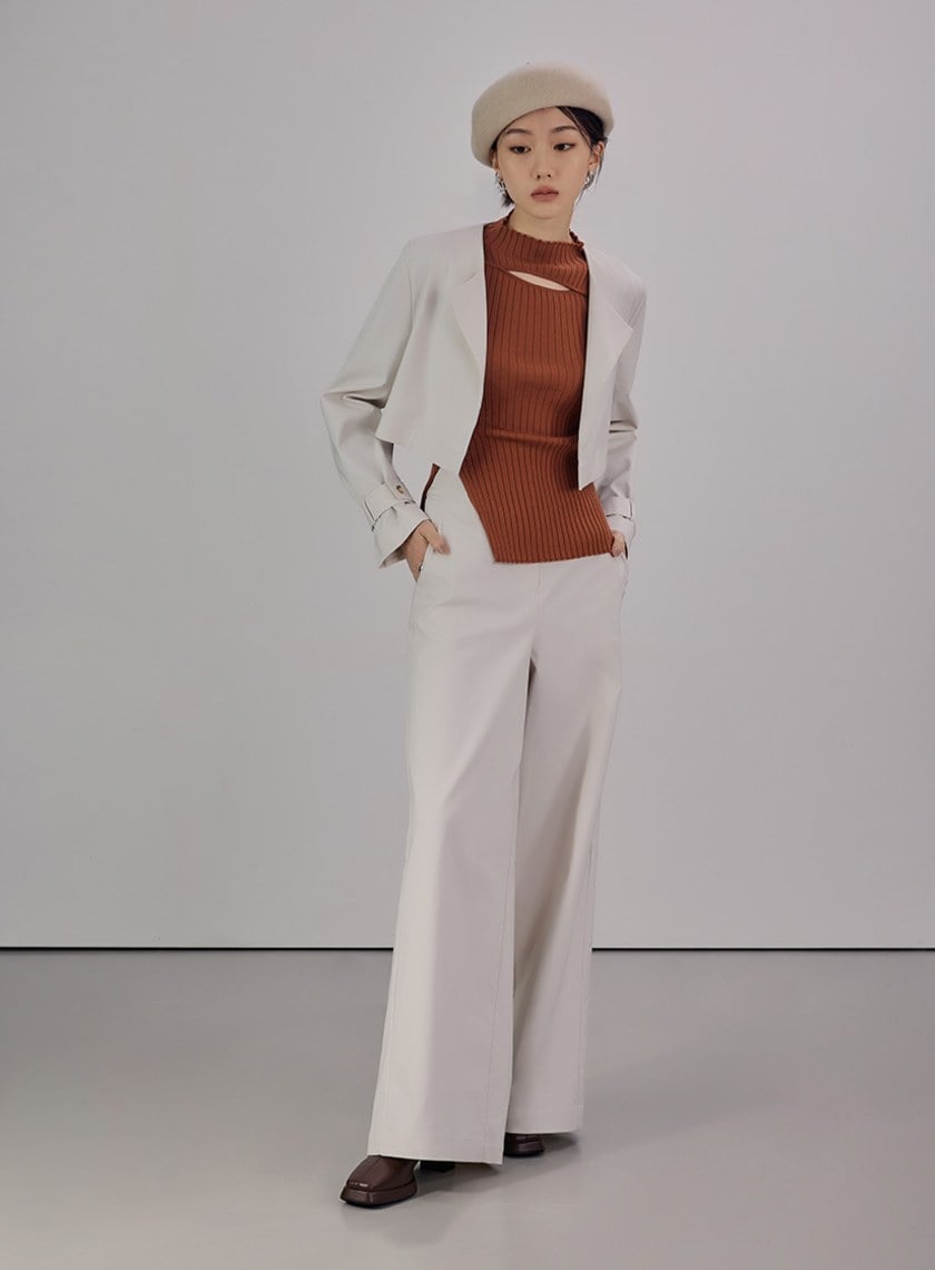 簍空開衩細節羊毛針織上衣